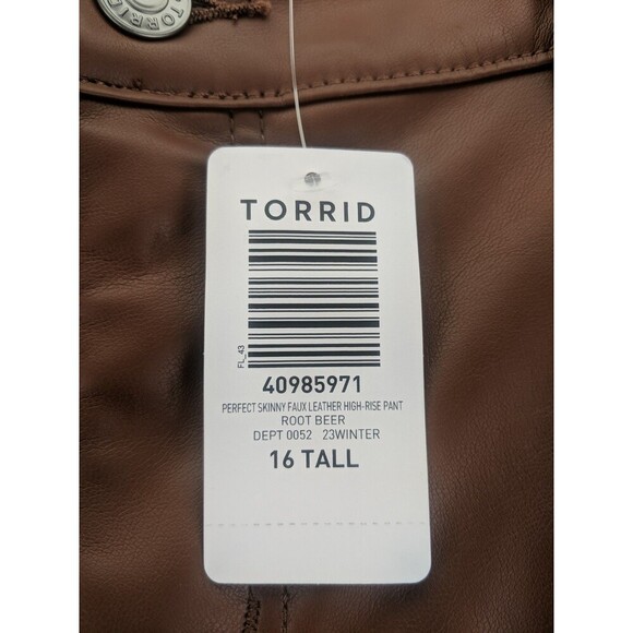Torrid Perfect Skinny Faux Leather High Rise Pants 16T NWT Root Beer/Brown - Picture 4 of 13